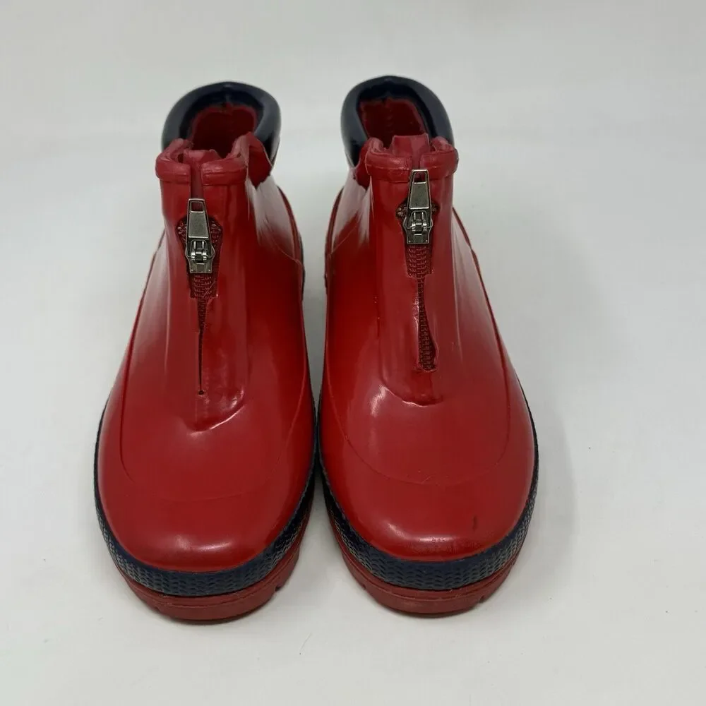 Sorel Little Drizzle Short Rain Boots Kids Size 2 Red Rubber Front Zip Unisex